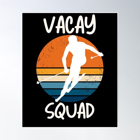 Skiing Vacay Or Skiing Vacation For Groups Winter Vacay With Skier And A Retro Sunset Poster Wall Art, Modern Wall Decor, 8x12 UNFRAMED