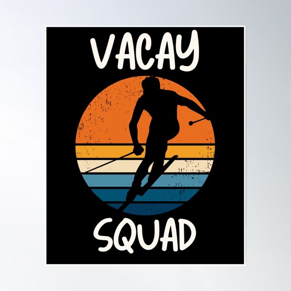 Skiing Vacay Or Skiing Vacation For Groups Winter Vacay With Skier And A Retro Sunset Poster Wall Art, Modern Wall Decor, 8x12 UNFRAMED