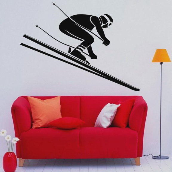 Skiing Wall Decal Skier Speed Winter Extreme Sport Door Window Vinyl Sticker Teens Bedroom Living Room Home Decor Wallpaper 57x76cm