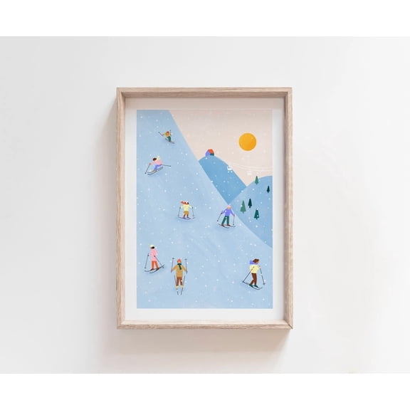 Skiing, Winter Art Print, Wintery Snowy Scene, Winter Sports Colourful Home Wall Decor Wall Art, Modern Wall Decor, 12x18 UNFRAMED