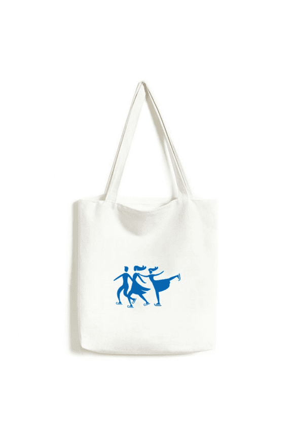 Skiing Winter Sport Blue Outline Pattern Tote Canvas Bag Shopping Satchel Casual Handbag