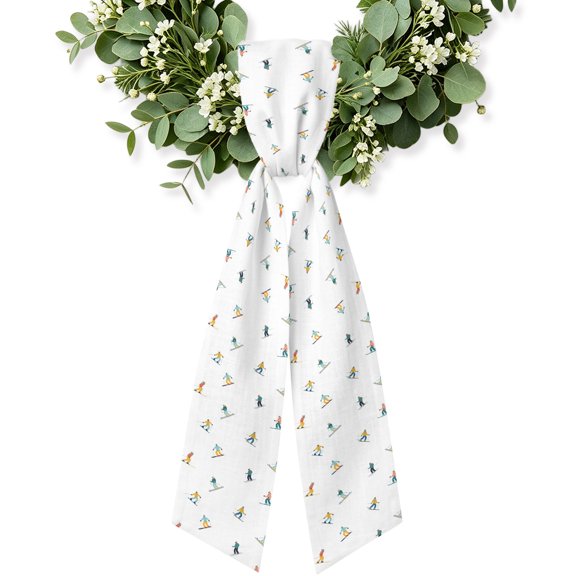Skiing Wreath Sash for Front Door, Winter Snow Ski Sports Cartoon Boys Girls Skier Wreath Bow Holiday Garland Ribbon Wreath Accessories for Home Yard Porch Doorway Fall Christmas Decorations Gifts