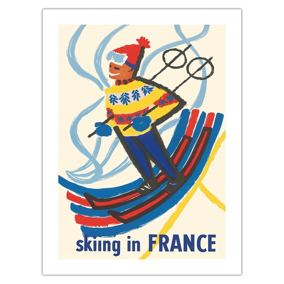 Skiing in France - Winter Sports - Vintage Travel Poster by Constantin c.1959 - Bamboo Fine Art 290gsm Paper Print (Unframed) 18x24in