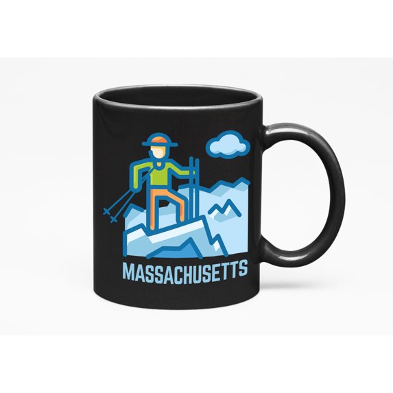 Skiing in Massachusetts feat. a Skier, Black 11oz Ceramic Mug
