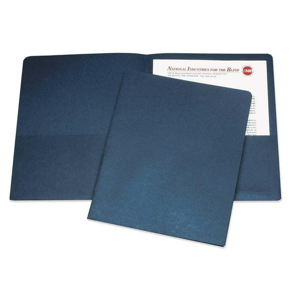 Skilcraft Double Pocket Portfolio, 3/8" Exp., Letter, 25/BX, Dark Blue - NSN5842489