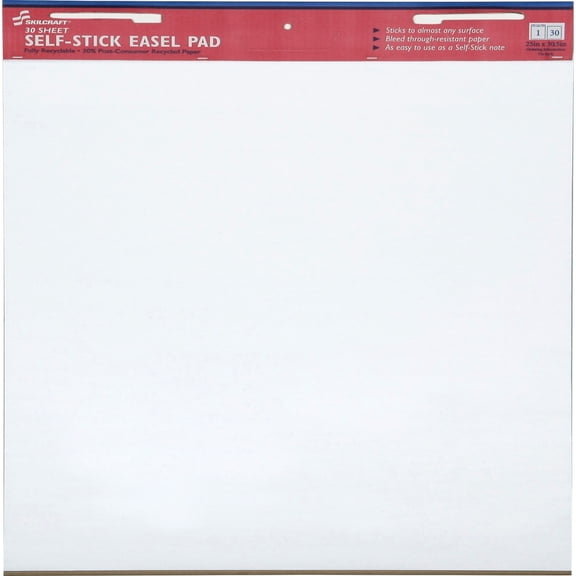 Skilcraft Self-Stick Easel Pad, 25"x30", 30 Shts/Pad, 2/PK, White - NSN3930104