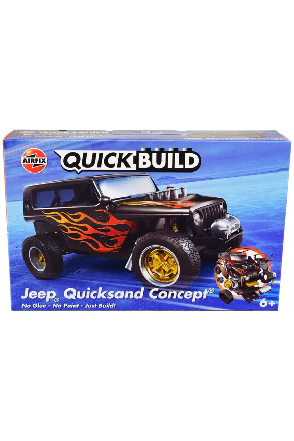 Skill 1 Model Kit Jeep (Quicksand) Concept Black with Flames Snap Together Painted Plastic Model Car Kit by Airfix Quickbuild