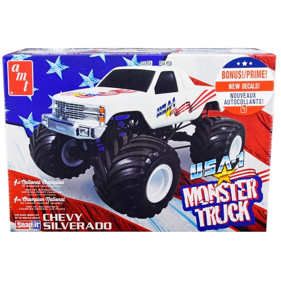 Skill 1 Snap Model Kit Chevrolet Silverado "USA-1" Monster Truck 1/32 Scale Model by AMT
