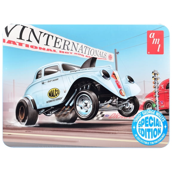 Skill 2 Model Kit 1933 Willys Gasser "Ohio George" with Collectible Tin Packaging 1/25 Scale Model by AMT
