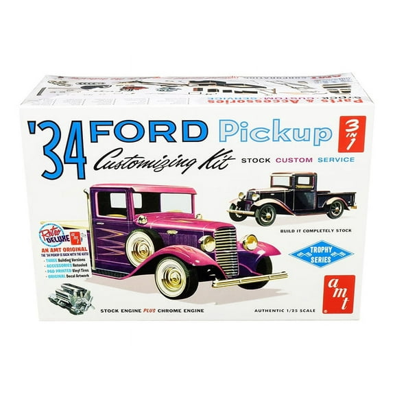 Skill 2 Model Kit 1934 Ford Pickup Truck 3 in 1 Kit "Trophy Series" 1/25 Scale Model by AMT