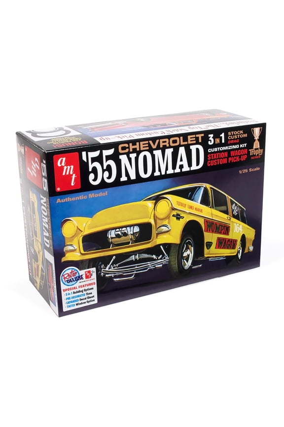 : 1:25 Scale Model Kit - 1955 Chevy Nomad - 172 Parts, Skill Level 2, 7.5", Authentic Vehicle Building Kit, 3-In-1 Customizing, Unpainted, Age 14+