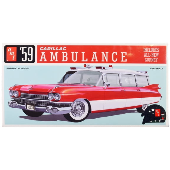 Skill 2 Model Kit 1959 Cadillac Ambulance with Gurney Accessory 1/25 Scale Model by AMT