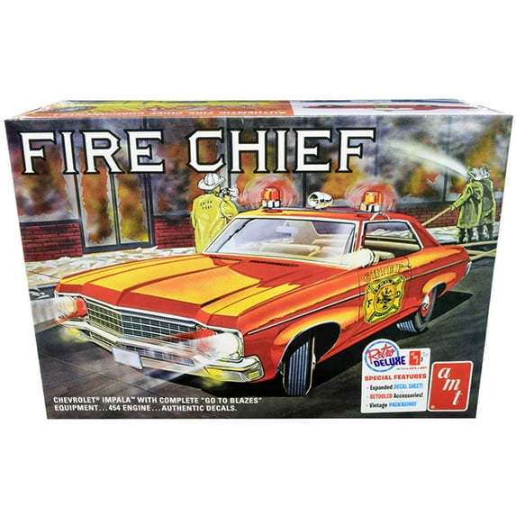 Skill 2 Model Kit 1970 Chevrolet Impala Fire Chief 2 in 1 Kit 1/25 Scale Model by AMT
