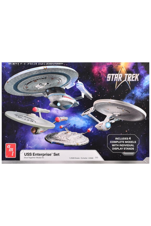 Skill 2 Model Kit U.S.S. Enterprise Four Ship Set "Star Trek" 1/2500 Scale Model by AMT