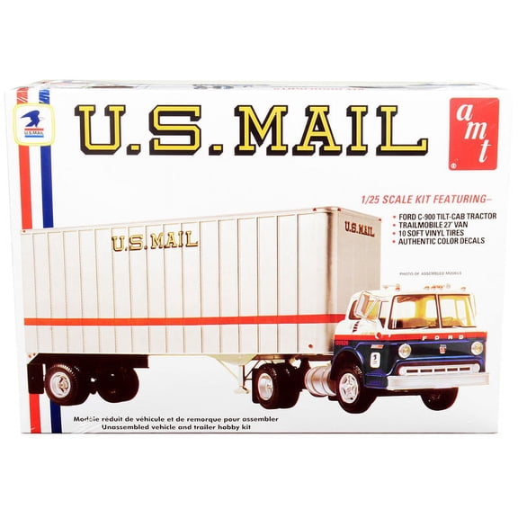 Skill 3 Model Kit Ford C900 Truck Tractor with Trailer "U.S. Mail" 1/25 Scale Model by AMT