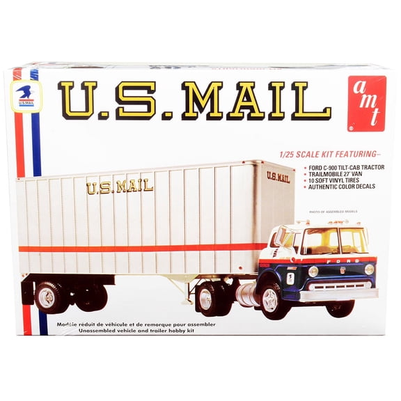 Skill 3 Model Kit Ford C900 Truck Tractor with Trailer "U.S. Mail" 1/25 Scale Model by AMT