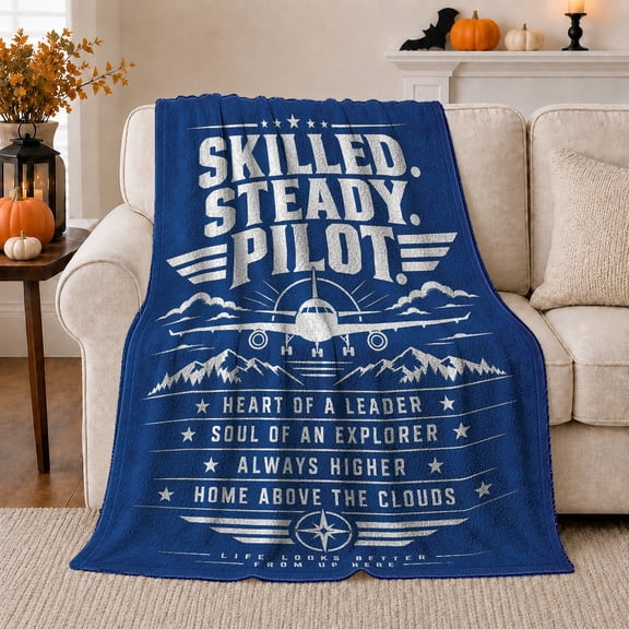 Skilled Steady Pilot Aviation Poster, Peaceful Mountain Lake Scene, Warm Flannel Blanket for Cabin and Lodge, Outdoor Lovers person's Day Gift, Artistic Home Decor