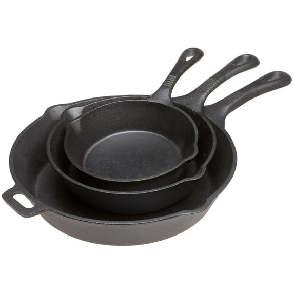 Skillet Set - Pre Seasoned 3 Piece Cast Iron set - 6.5, 8, 10.5 Inches By Old Mountain
