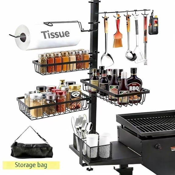 Skillet Stand for Blackstone Skillet Accessories Grill Rack with Towel Holder RV Outdoor Kitchen Accessories BBQ Accessories Storage Box Picnic Utensil and Condiment Rack