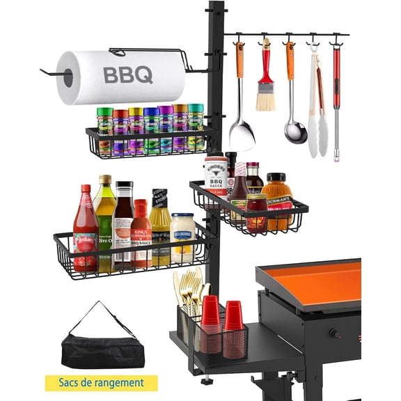 Skillet Stand for Blackstone Skillet Accessories Grill Rack with Towel Holder RV Outdoor Kitchen Accessories BBQ Accessories Storage Box Picnic Utensil and Condiment Rack