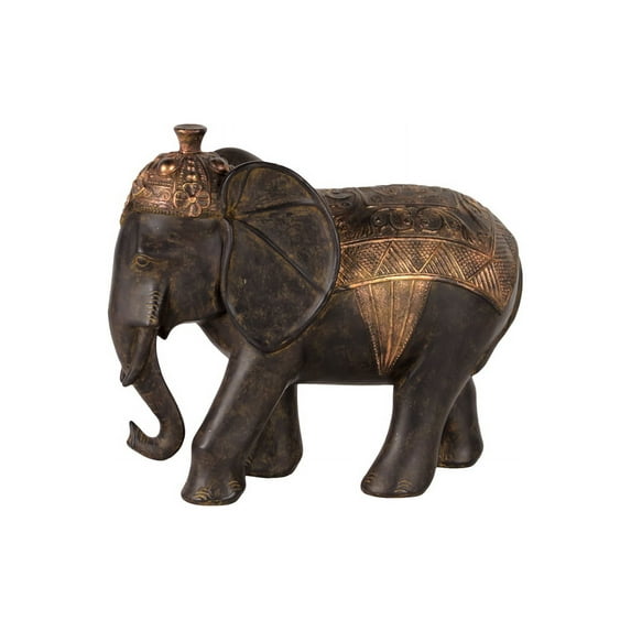 Skillfully Sculpted Resin Blanket Elephant In Black & Bra'S Small