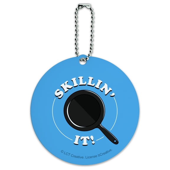 Skillin' It Killing Skillet Cooking Funny Humor Round Luggage ID Tag Card Suitcase Carry-On