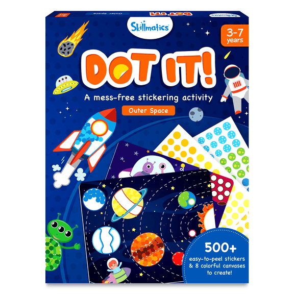Skillmatics Dot It Outer Space Sticker Art Activity Set with 500 Plus Stickers Mess Free Travel Craft Kit for Kids Ages 3 to 7