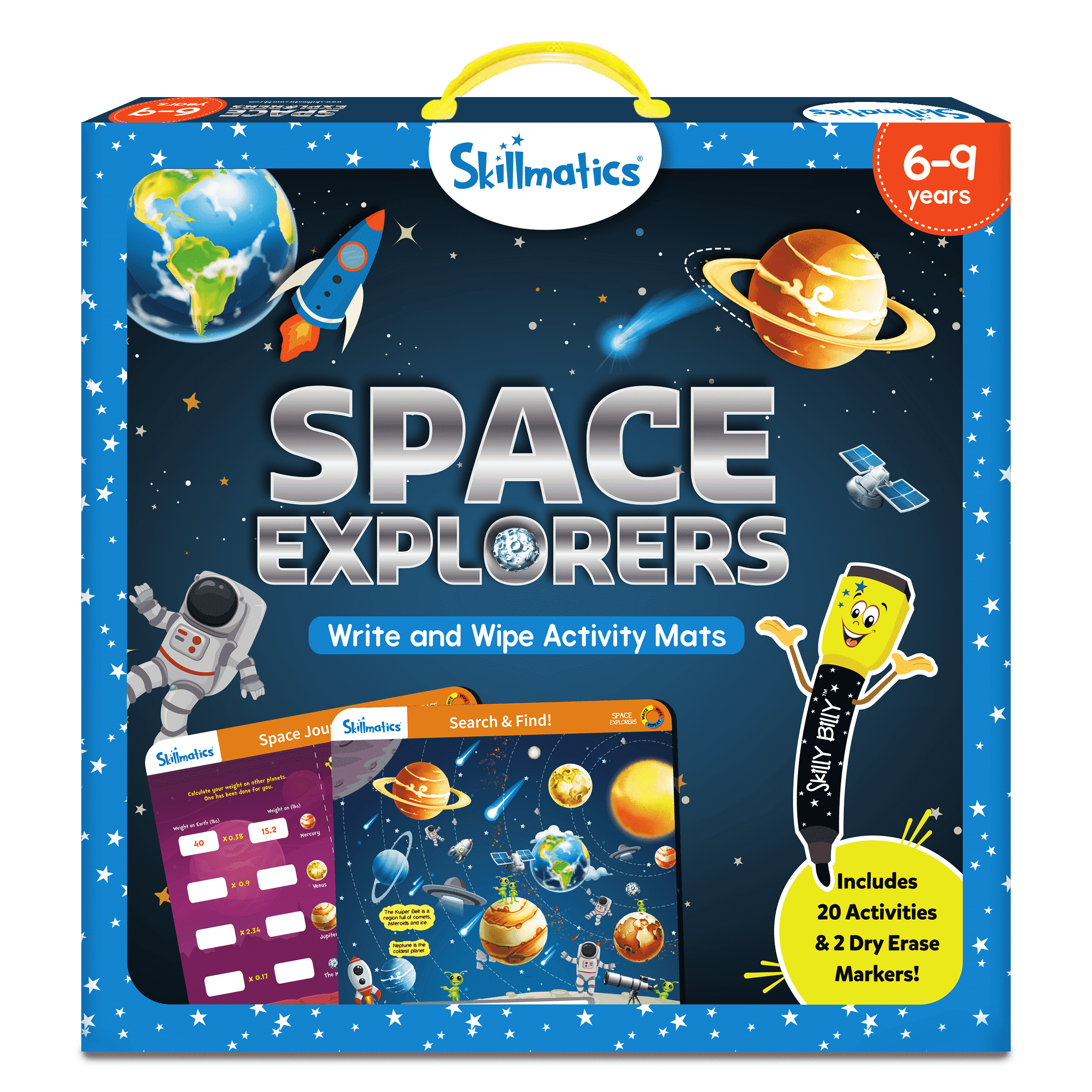 Skillmatics Educational Game - Space Explorers, Reusable Activity Mats with 2 Dry Erase Markers, Gifts for Ages 6-9