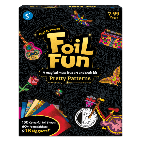 Skillmatics Foil Fun - Pretty Patterns, 18 DIY Magnets Mess-Free Art, Colorful Creative Party Activity, Craft Kits, 60+ Foam Stickers, Gifts for Kids, Teens, Adults, Families