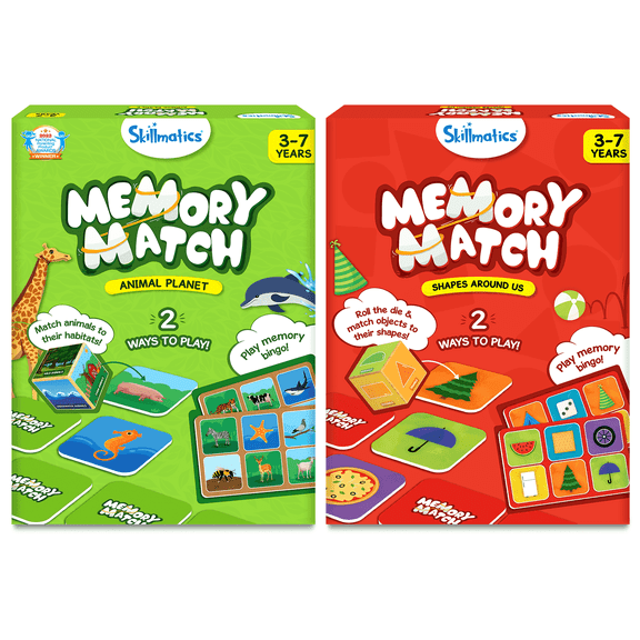 Skillmatics Memory Match Animals & Shapes Around Us Bundle for Kids