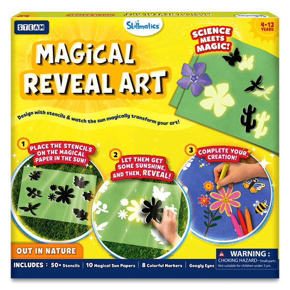Skillmatics Paper Art Kit - Magical Reveal Art, STEM Craft Kit for Kids with Decorative Paper, Stencils & Markers, Create with Light, Mess-Free, Indoor Fun, Gift for Ages 4 to 12