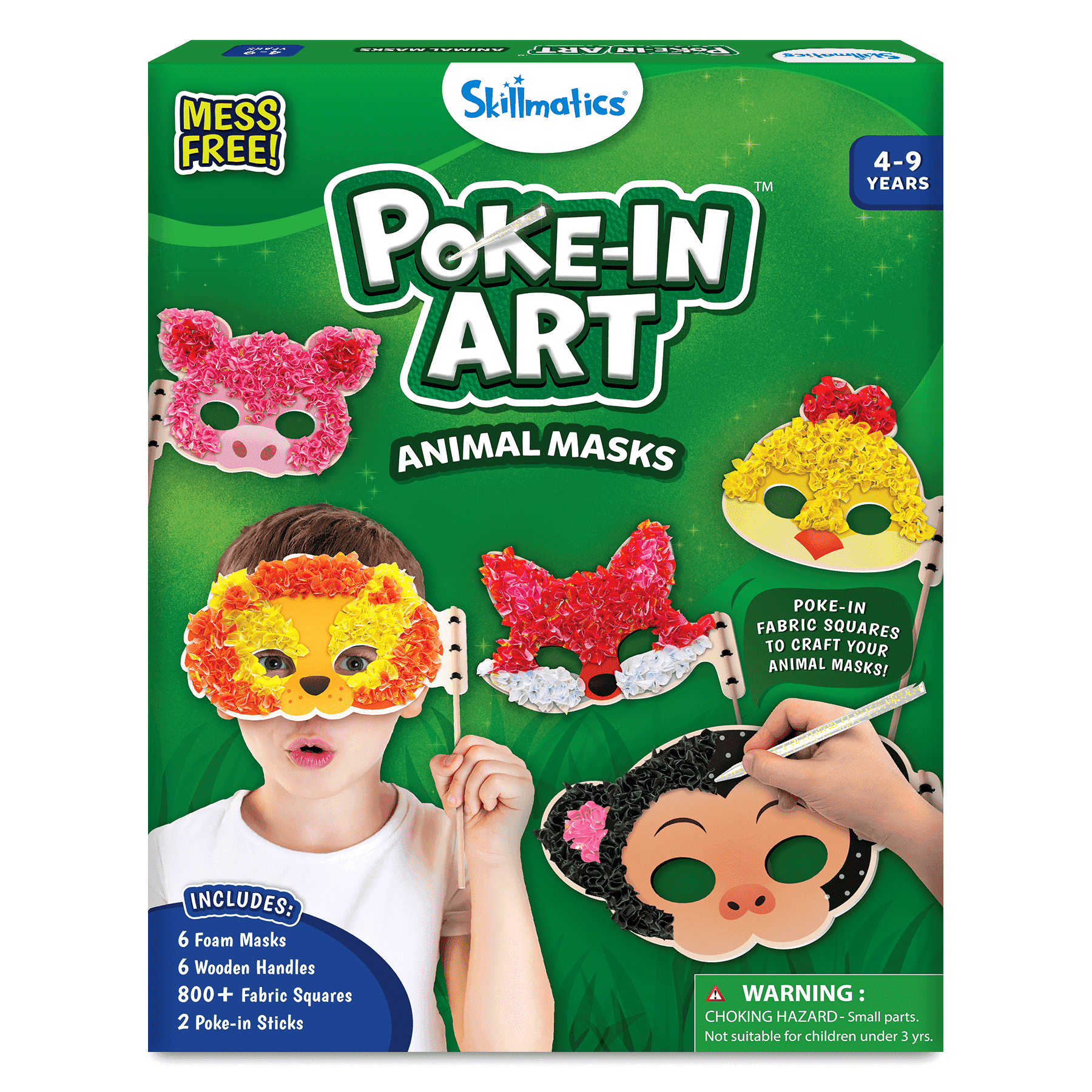 Skillmatics Poke-in Art - Animal Masks, Mess-Free Fun for Kids, DIY Wood Craft Kits, Creative Activity, Gifts for Girls & Boys Ages 4, 5, 6, 7, 8, 9