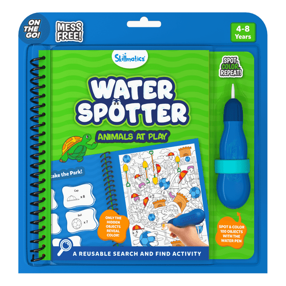 Skillmatics Reusable Search & Find Book - Water Spotter, 5 Picture Boards & Refillable Water Pen, Mess-Free, Animals Learning Activity, Ages 4-8