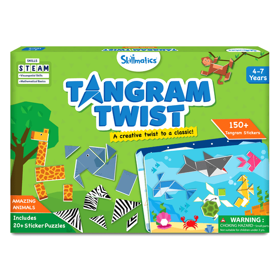 Skillmatics Tangram Sticker Puzzles - Educational Art & Craft Activity with 150+ Tangram Stickers, Brain Teasers, STEM Toys & Games for Boys & Girls Ages 4, 5, 6, 7