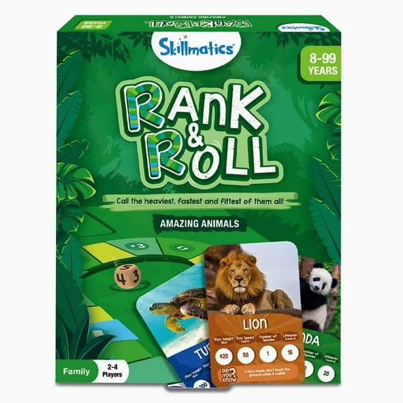 Skillmatics Trump Card & Board Game - Rank & Roll Animals, Memory Strategy Game, Gifts for Kids, Teens & Adults