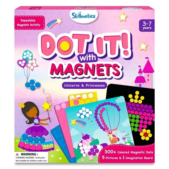 Skillmatics Art Activity - Dot It with Magnets Unicorns & Princesses, No Mess Repeatable Art for Kids, Craft Kits, DIY Creative Activity, Gifts for Boys & Girls Ages 4, 5, 6, 7, Travel Toy