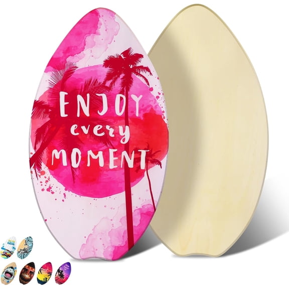 Skimboard 35 inch Skim Board for Kids Adults Wooden Skim Boards with High Gloss Coat for Beach Skimboards for Beginners to Intermediate(Pink Forest)