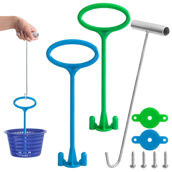 Skimmer Basket Handle - Universal Pool Skimmer Basket Hook Tool with Handle for Inground Pools, Keep Hands Clean, No Bending