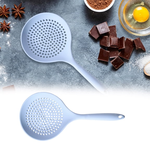 Skimmer Slotted Spoon, 6.69 inch Silicone Strainer Skimmer Ladle Spoon Spider for Cooking and Frying, Pasta Strainer Spoon Frying Kitchen Cooking Colander （1PC，Blue）