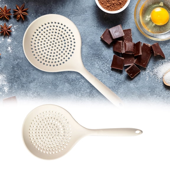 Skimmer Slotted Spoon, 6.69 inch Silicone Strainer Skimmer Ladle Spoon Spider for Cooking and Frying, Pasta Strainer Spoon Frying Kitchen Cooking Colander （1PC，White）
