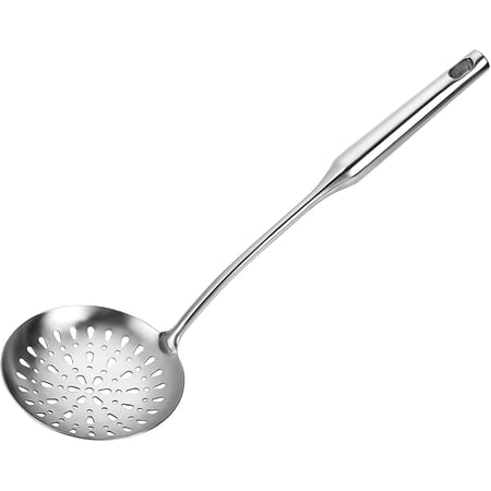 GIXUSIL Skimmer Slotted Spoon 14.96" Durable Stainless Steel Slotted Spoon with Ergonomic Handle Comfortable Grip Strainer Ladle for Kitchen