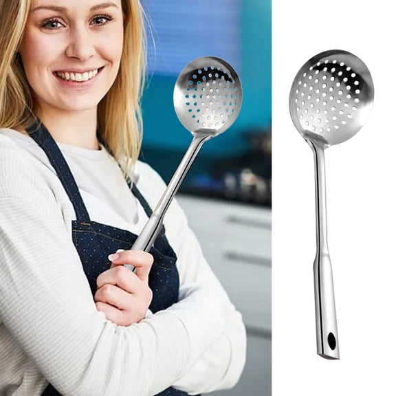 Skimmer Stainless Steel Large Slotted Spoon Colander Strainer Ladle for Cooking Heat Proof Hollow Handle Serving Utensil 15.2 inches