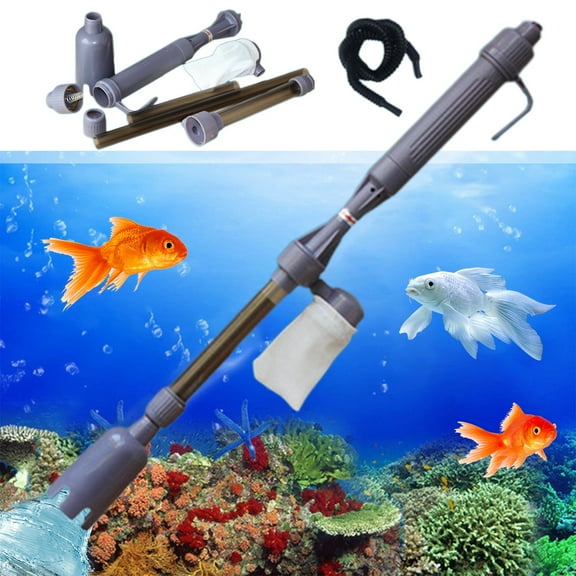 Skimskl 4-In-1 Electric Aquarium Gravel Cleaner - Automatic Siphon Vacuum for Water Changing, Sand Washing, Filtering & Manure Removal, Adjustable 16-33In Telescopic Rod, Includes 1.5M Hose