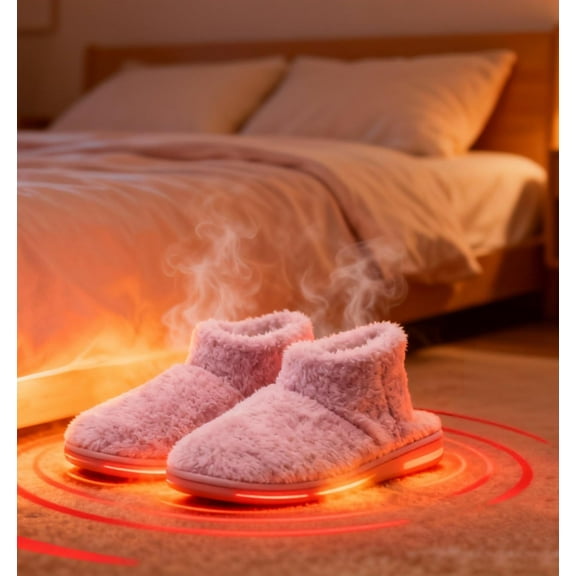 Skimskl Usb Heated Winter Boots for Men & Women, Warm Heated Foot Warmer Booties with 1.5M Cable, Non-Adjustable 55°C Max Heat, Gray & Rose Red Sizes 35-43