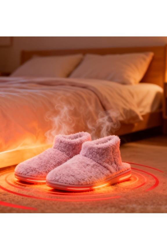 Usb Heated Winter Boots for Men & Women, Warm Heated Foot Warmer Booties with 1.5M Cable, Non-Adjustable 55°C Max Heat, Gray & Rose Red Sizes 35-43