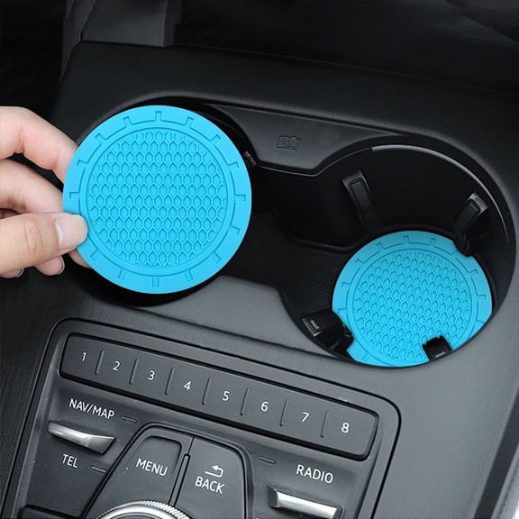 Skimsklo Car Cup Holder Mat 2 Pack - Silicone Coaster Insert for Car Cup Holder - Waterproof Heat Resistant Non Slip Anti Scratch Honeycomb Liner Pad for Auto Truck SUV Interior Accessories