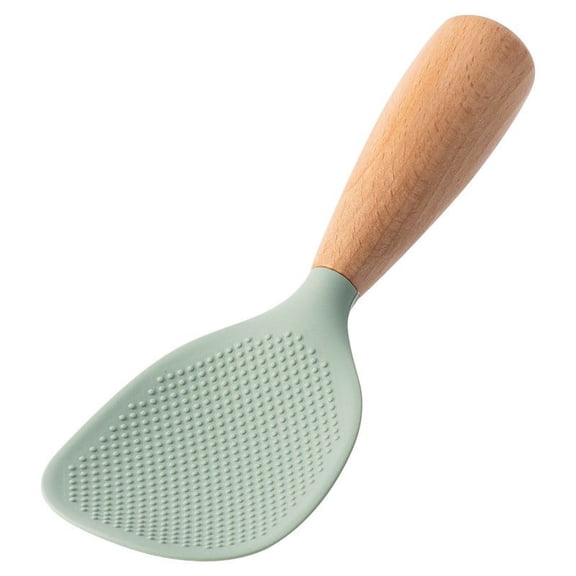 Skimsklo Non-Stick Silicone Rice Spoon with Wooden Handle - Ergonomic Heat Resistant Kitchen Utensil for Cooking Serving and Meal Prep - Food Grade Scoop for Rice Cooker Grains and Side Dishes