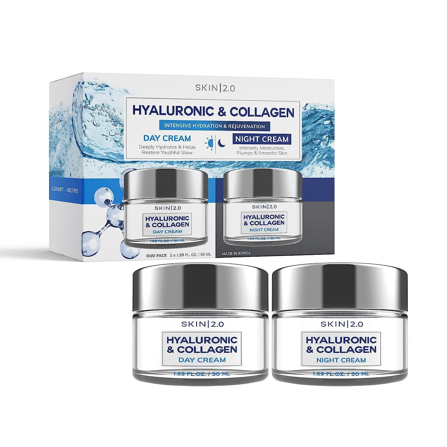 Skin 2.0 Hyaluronic Acid and Collagen Moisturizer Duo Set, Day and