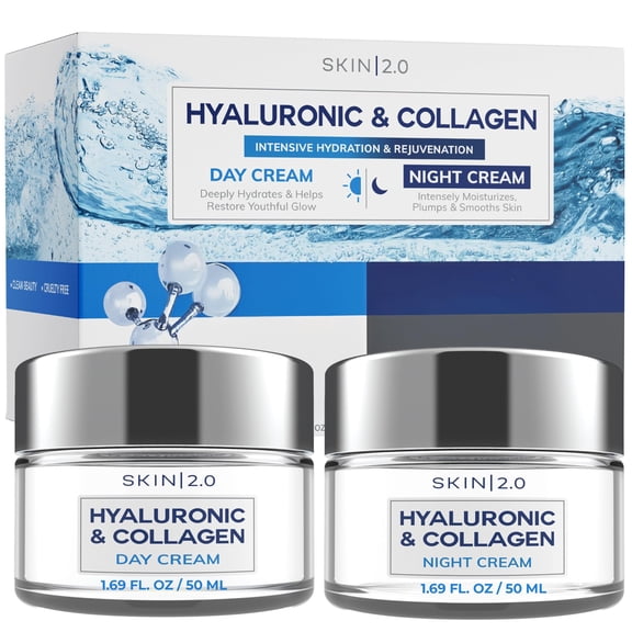 Skin 2.0 Hyaluronic & Collagen Day/Night Moisturizer Anti-Aging Cream - Duo Set Value Pack