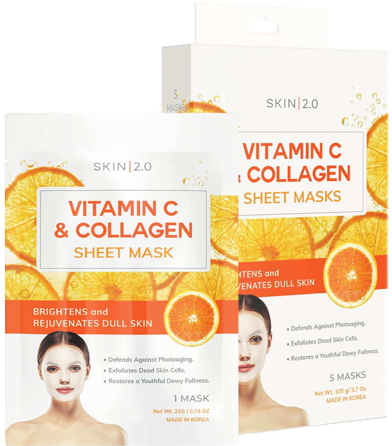 Skin 2.0 Vitamin C and Collagen Sheet Face Mask Prevents Sun Damage
